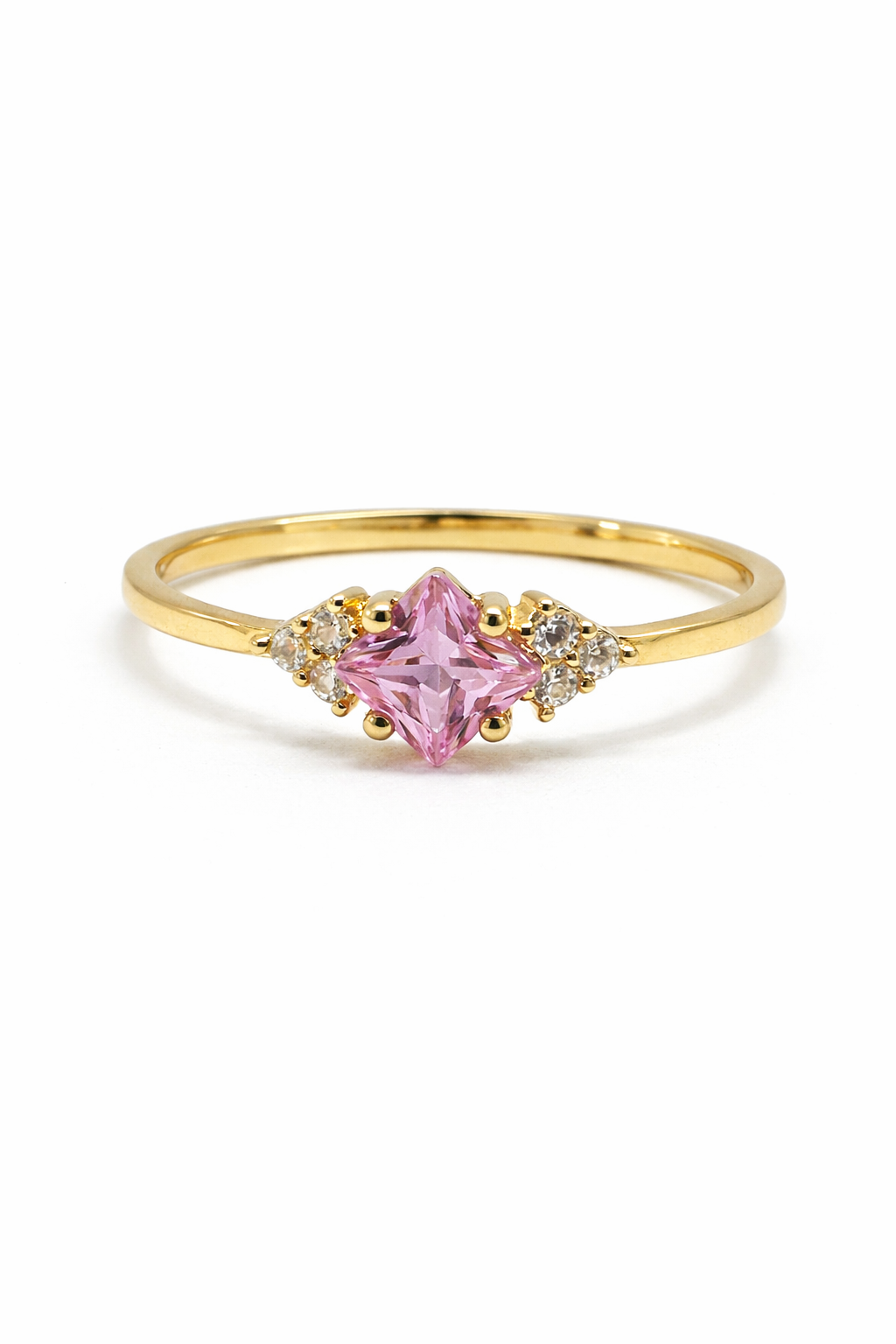 Princess Ring in 18K Gold with Pink and White Cubic Zirconia