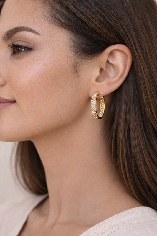 Oval Pavé Hoop Earrings | 18K Gold Swiss Zirconia