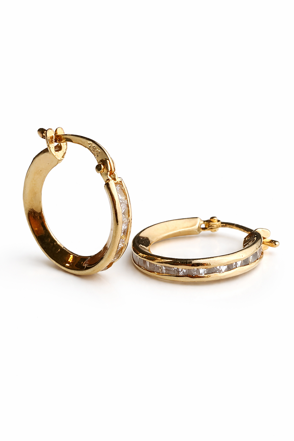 10mm Gold Hoop Earrings with White Zircon – Elegant Everyday Hoops