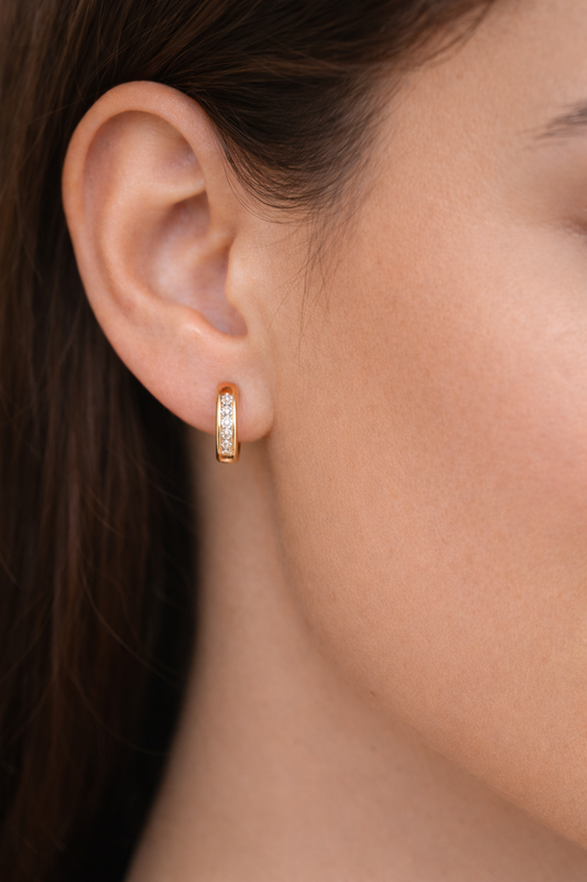 10mm Gold Hoop Earrings with White Zircon – Elegant Everyday Hoops