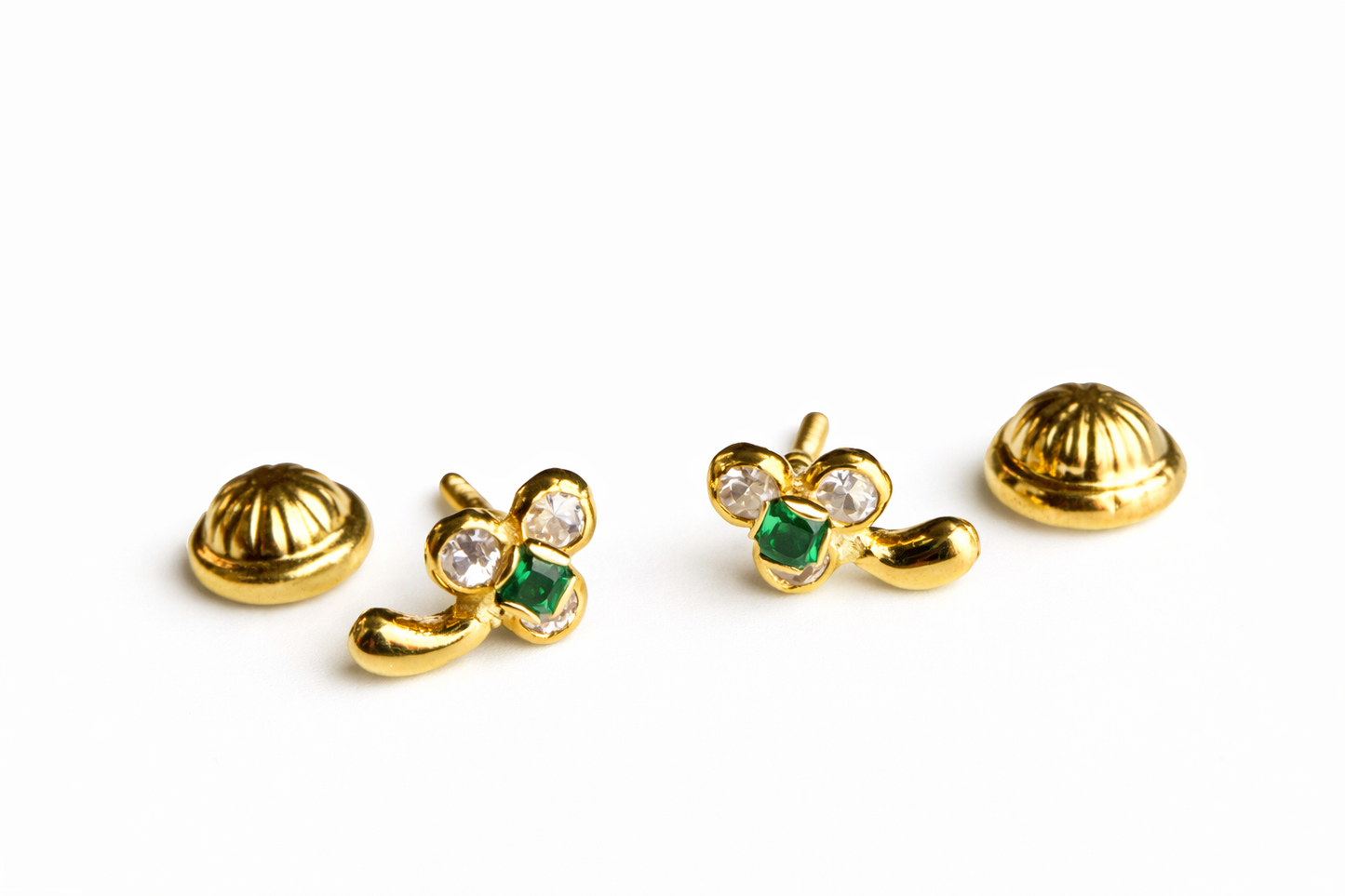 Lucky Clover Stud Earrings – 18K Gold, Green & White Zircon
