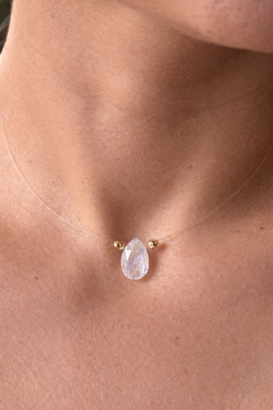 June Birthstone Moonstone Necklace – 18K Gold Invisible Pendant