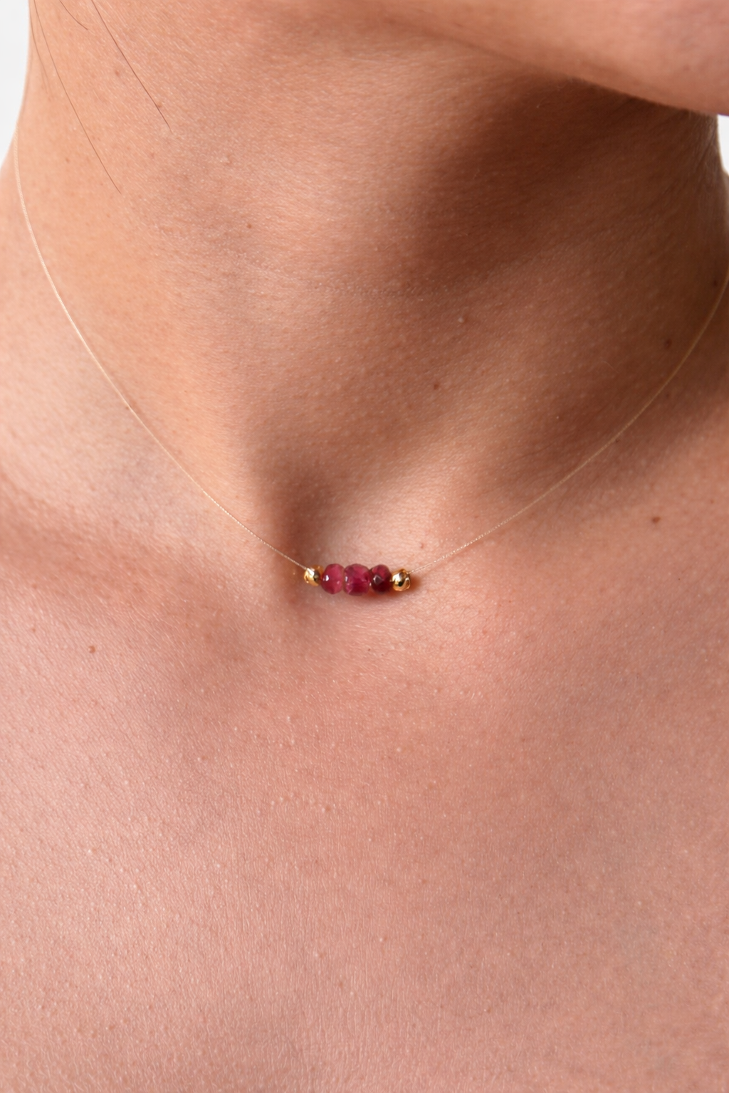 July Birthstone Ruby Necklace – 18K Gold Invisible Pendant