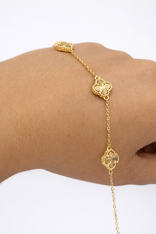 Pulsera Trébol en Oro 18 Kilates – 6 Inches