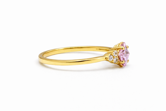 Princess Ring in 18K Gold with Pink and White Cubic Zirconia