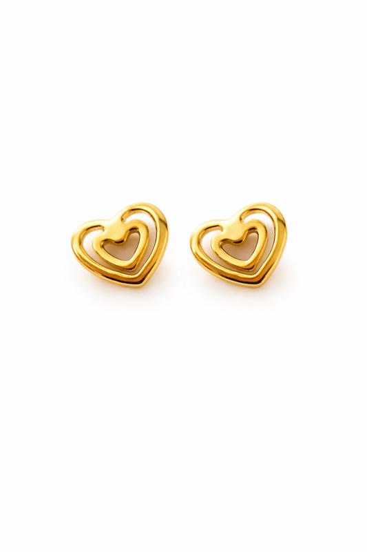 Gold Double Heart Stud Earrings – 18K Gold