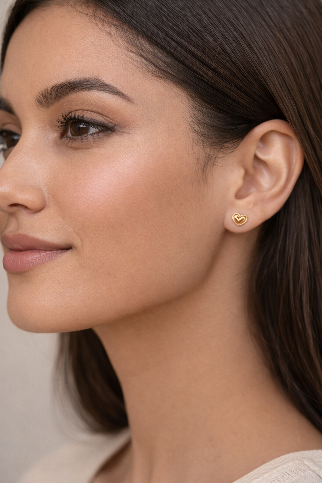 Gold Double Heart Stud Earrings – 18K Gold