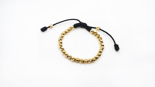 18K Gold Beaded Bracelet with Adjustable Chinese Cord
