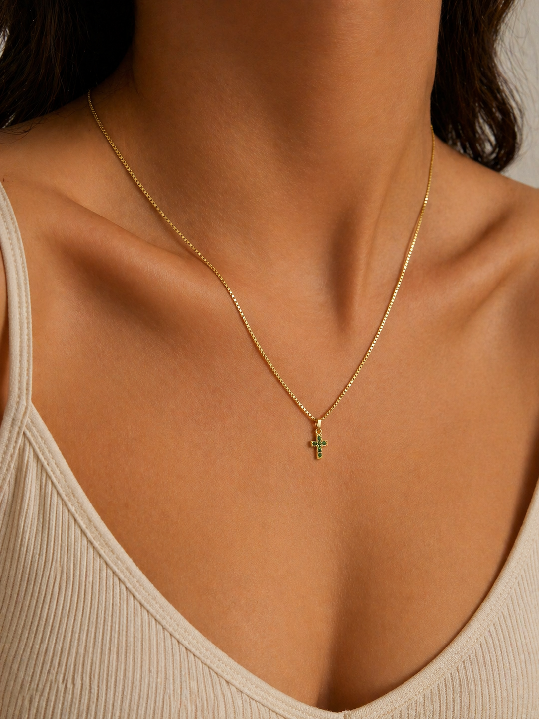 Green Zircon Cross Necklace
